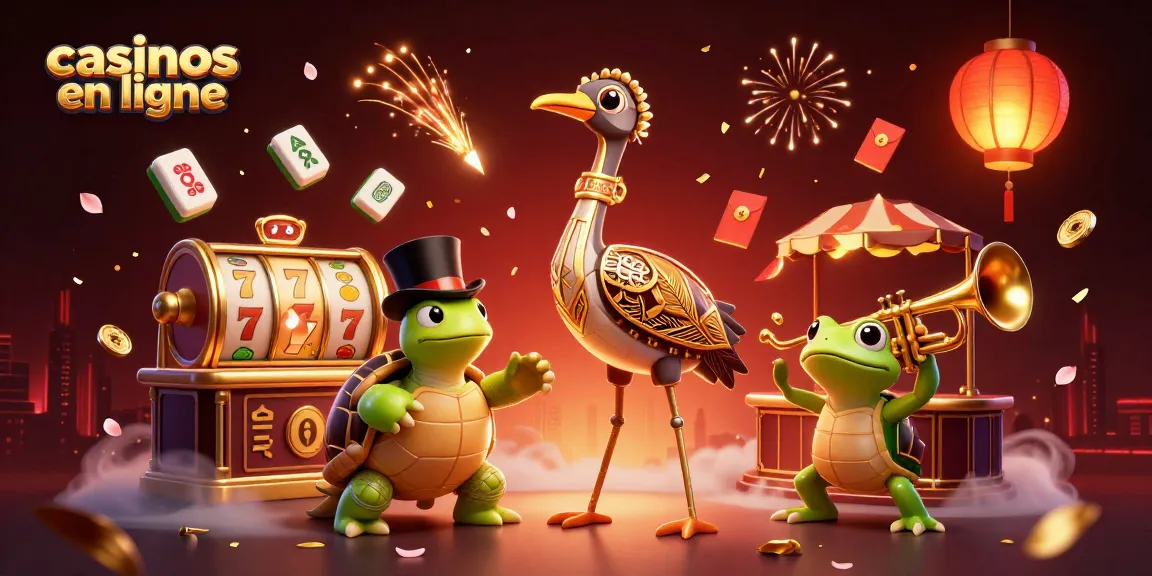 Illustration captivante pour casinos en ligne avec des personnages animés, des éléments de jeu et une ambiance festive.
