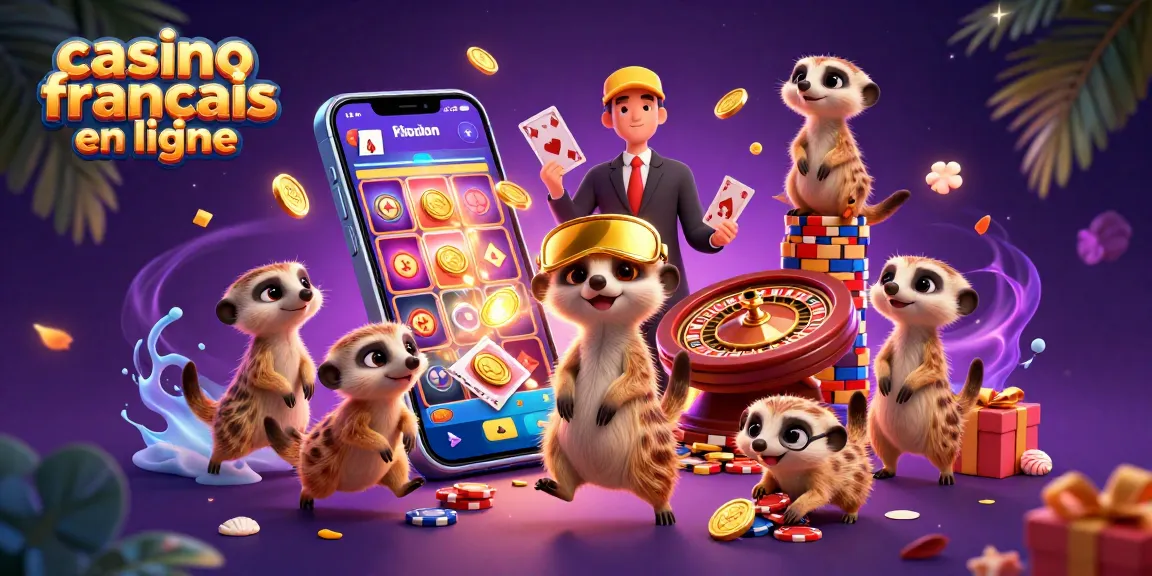 Casino français en ligne où des suricates gèrent une opération de jeu animée avec des éléments de jeux de cartes.