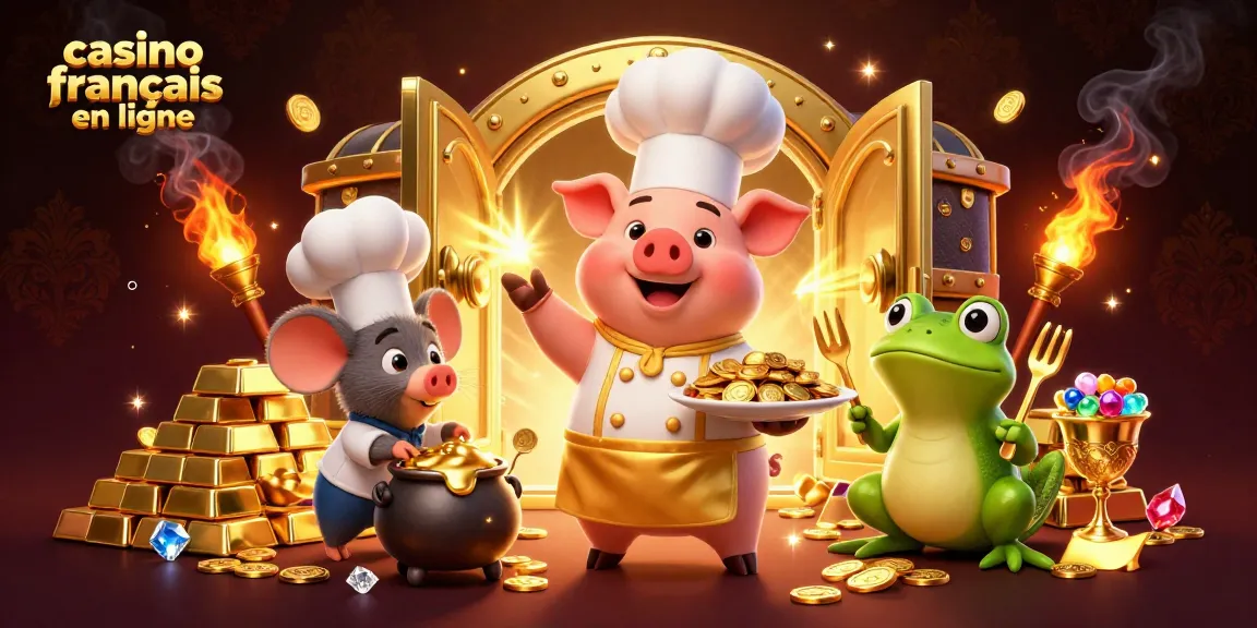 Profitez d'une expérience captivante sur un casino français en ligne avec des personnages animés et des pièces d'or.