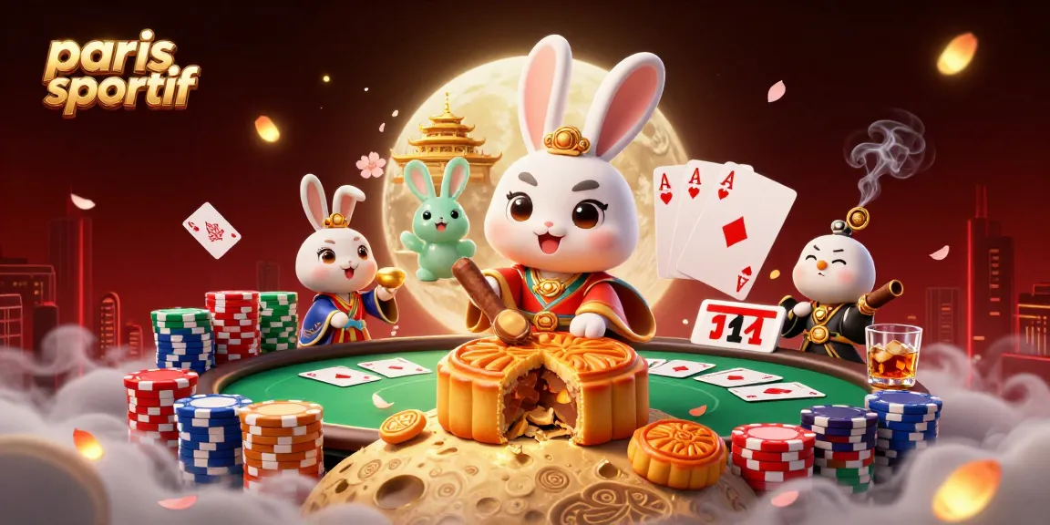 Plongez dans l'univers des paris sportifs avec cette illustration captivante d'un lapin lunaire sur un tapis de poker.