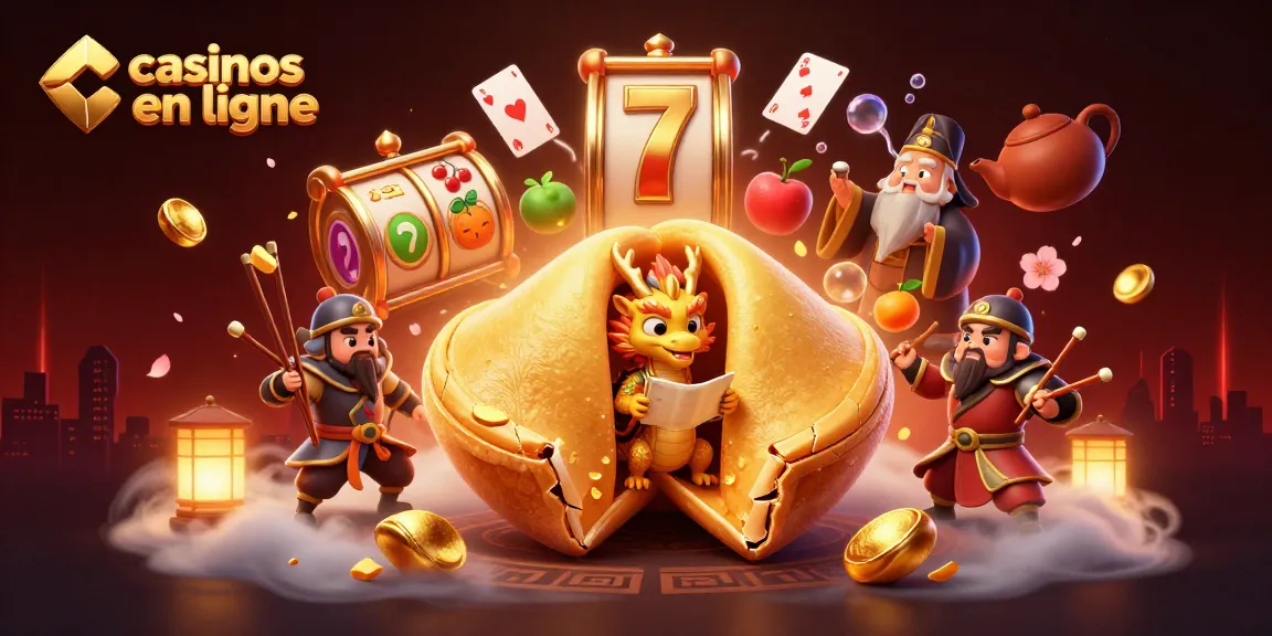 Les casinos en ligne offrent des récompenses étonnantes avec une illustration de machine à sous, un dragon sage et des guerriers en bois.