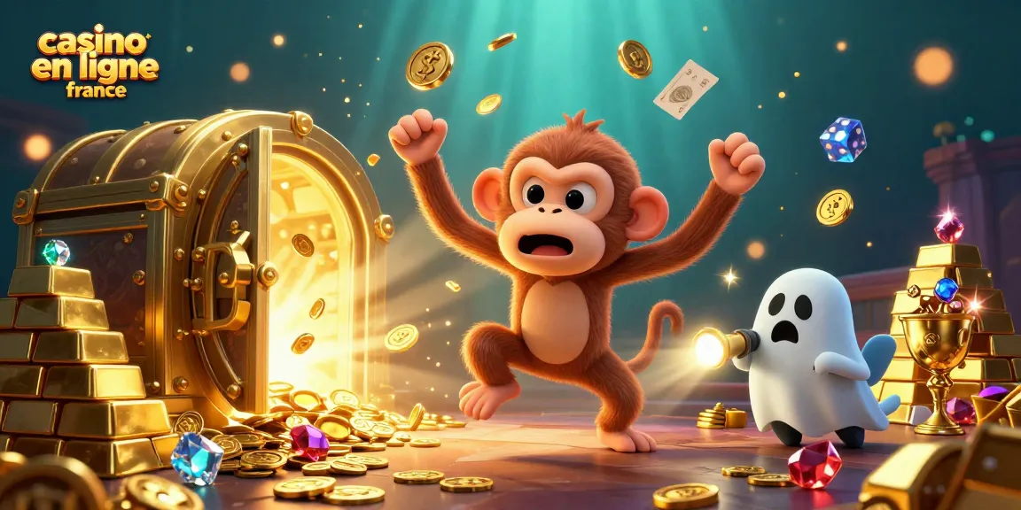 Image captivante de casino en ligne France avec un singe farceur et un chiot explorateur.