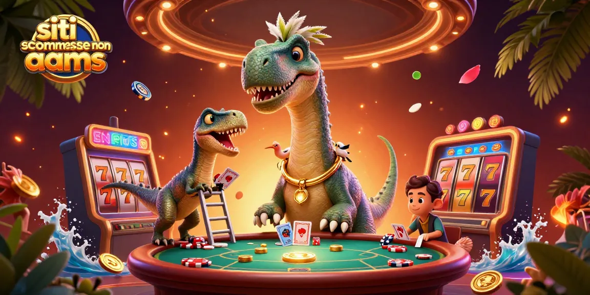Scommetti su siti scommesse non AAMS con un brontosauro e un raptor che distribuiscono carte in un casinò