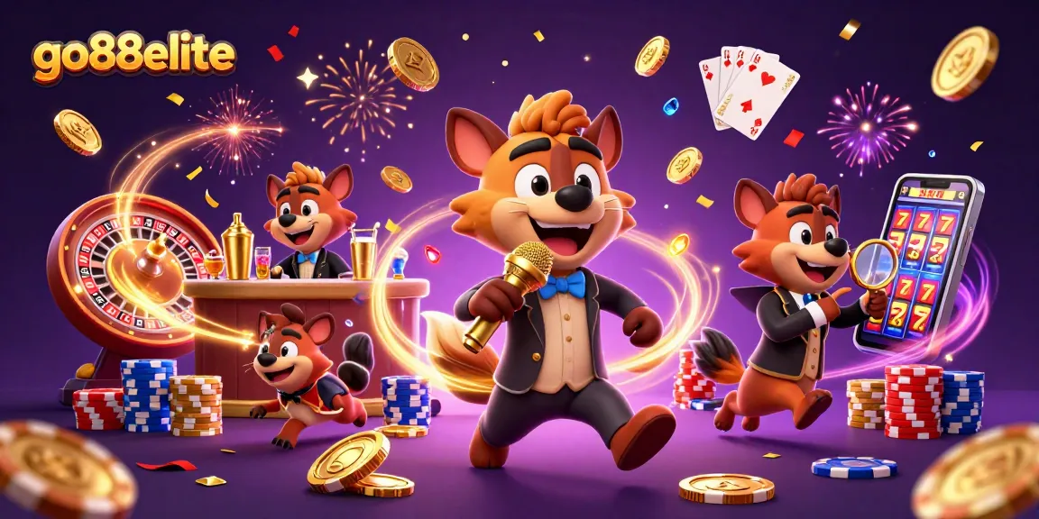Experience the excitement at go88elite with animated hyenas in a vibrant casino scene!