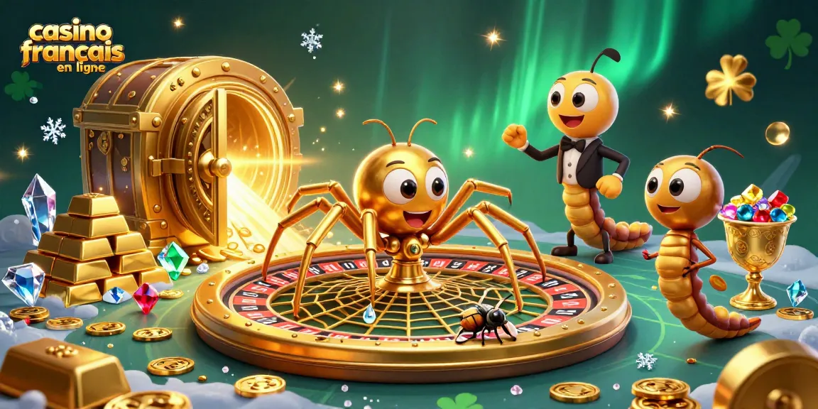 Apprenez à jouer au casino francais en ligne avec une scène animée de jeux d'argent et de gains.