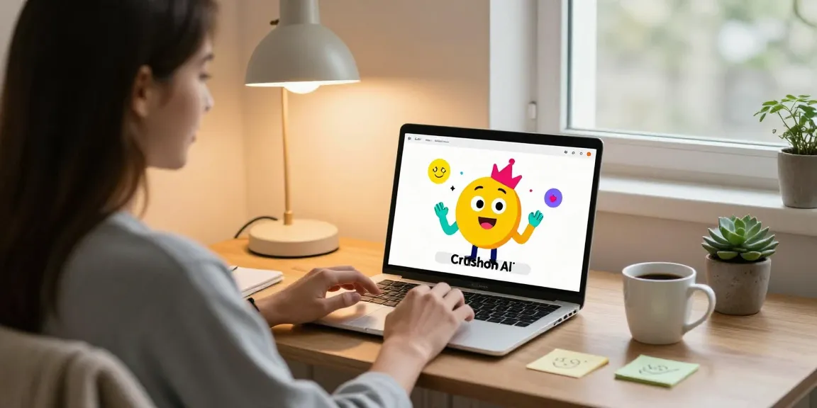 Engaging with Crushon IA chatbot in a cozy workspace setting.