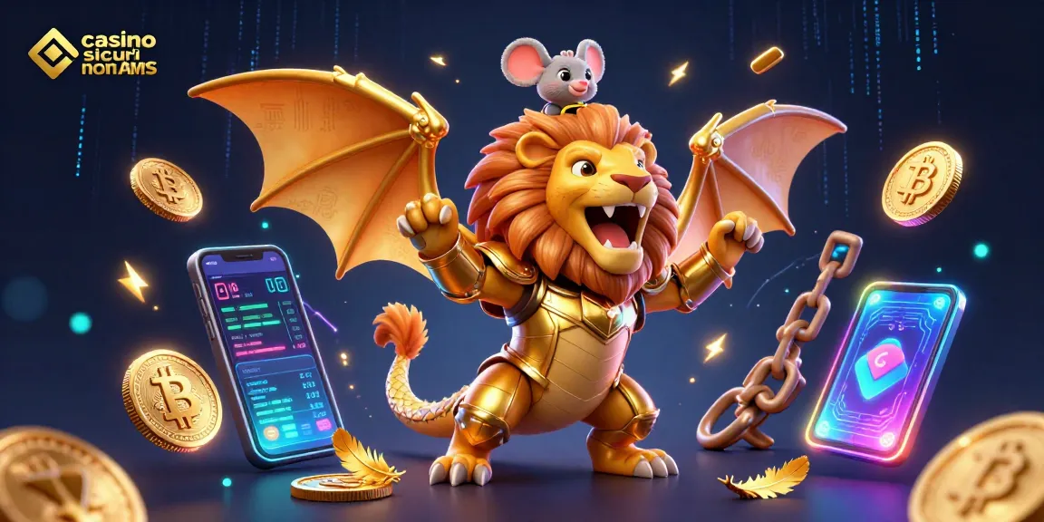 Gioca ai casino sicuri non AAMS con questa illustrazione vivace e dinamica, caratterizzata da elementi di criptovaluta.
