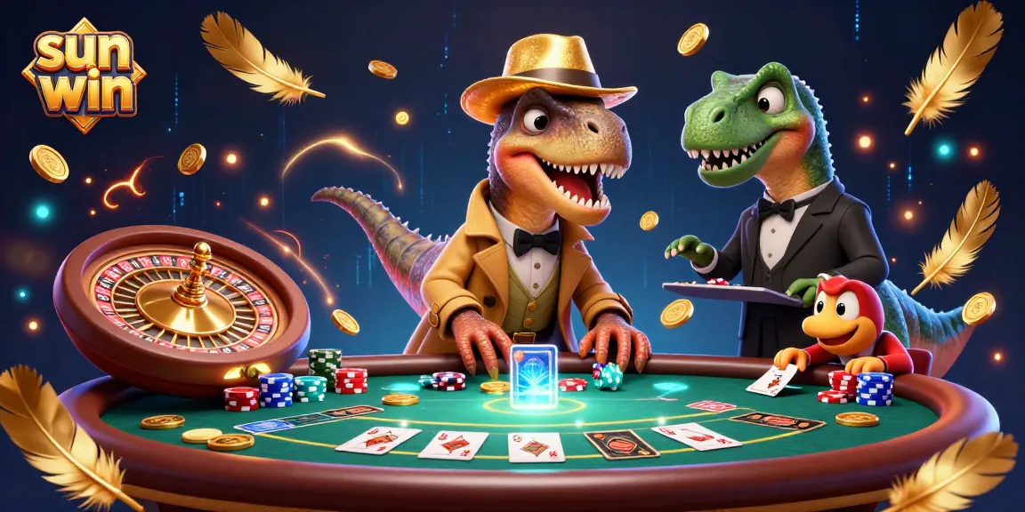 Join the sun win action with a velociraptor card counter at a blackjack table alongside a suspicious stegosaurus