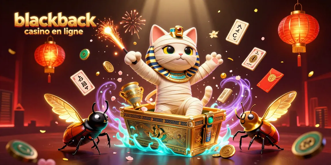 Jouez au blackjack casino en ligne avec une illustration captivante d'un chat momie égyptien au casino.