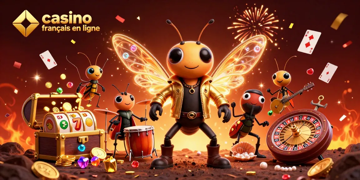 Jouez au casino français en ligne avec une illustration animée de rock stars et des éléments de jeu riches.