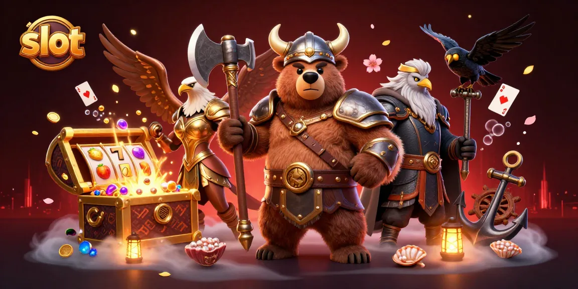 Spin vibrant slot reels featuring powered Viking and mythical elements, overflowing with gold coins and gems.