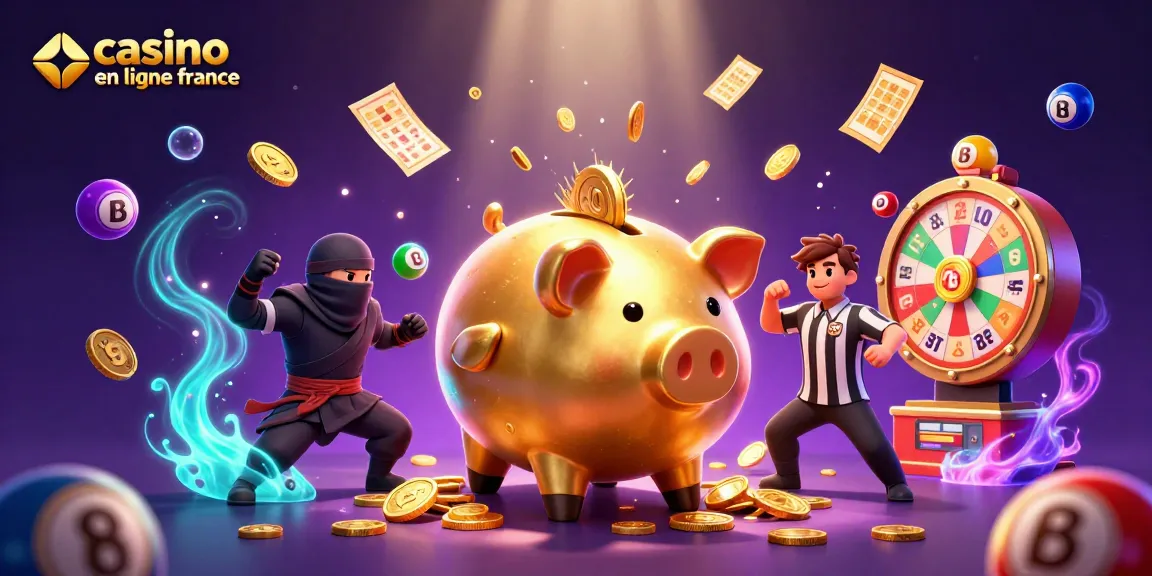 Jouez au casino en ligne France avec un combat dynamique entre une tirelire sumo et un portefeuille ninja.