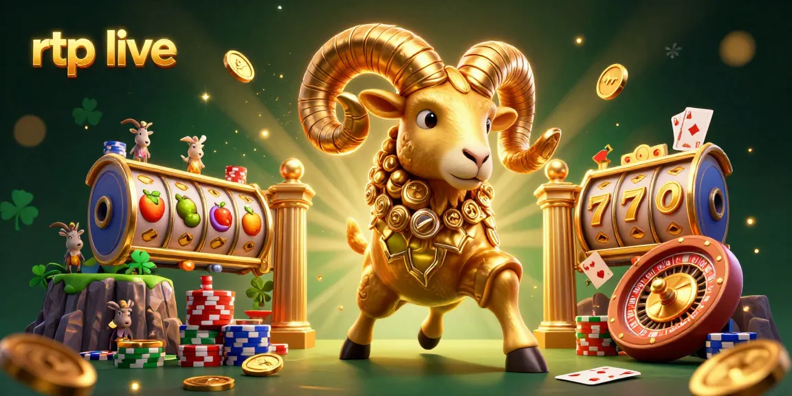 Engage with rtp live to win big at this dynamic casino scene featuring a golden ram and slot reels.