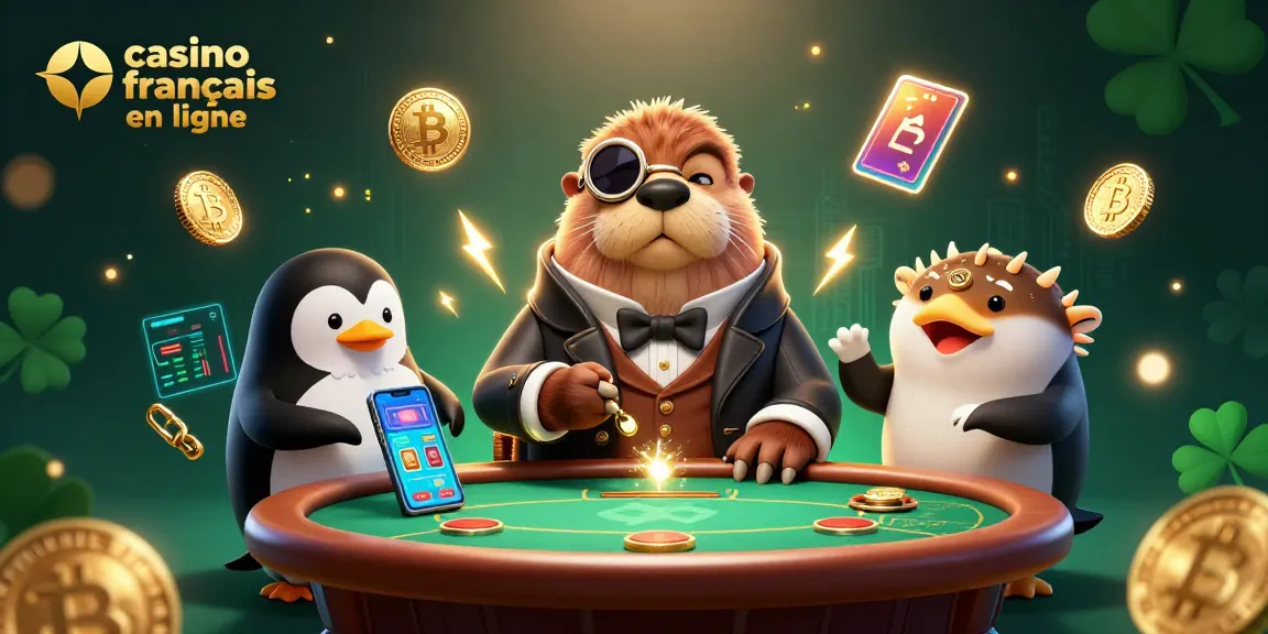 Illustrez un casino français en ligne avec un morse en costume à une table de poker sous-marine.