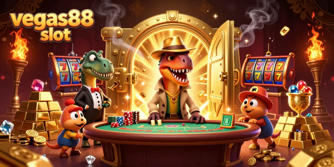 Permainan vegas88 slot dengan dinosaur, chip dan emas yang melimpah, menambah keseruan judi!