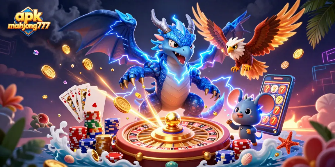 Players winning big with apk mahjong777 amidst dazzling casino elements and exciting graphics.