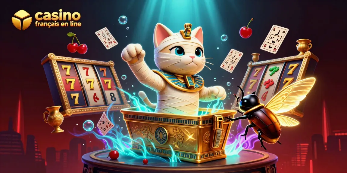 Jouez au casino francais en ligne avec un chat momie égyptien et des éléments de jackpot éclatants.