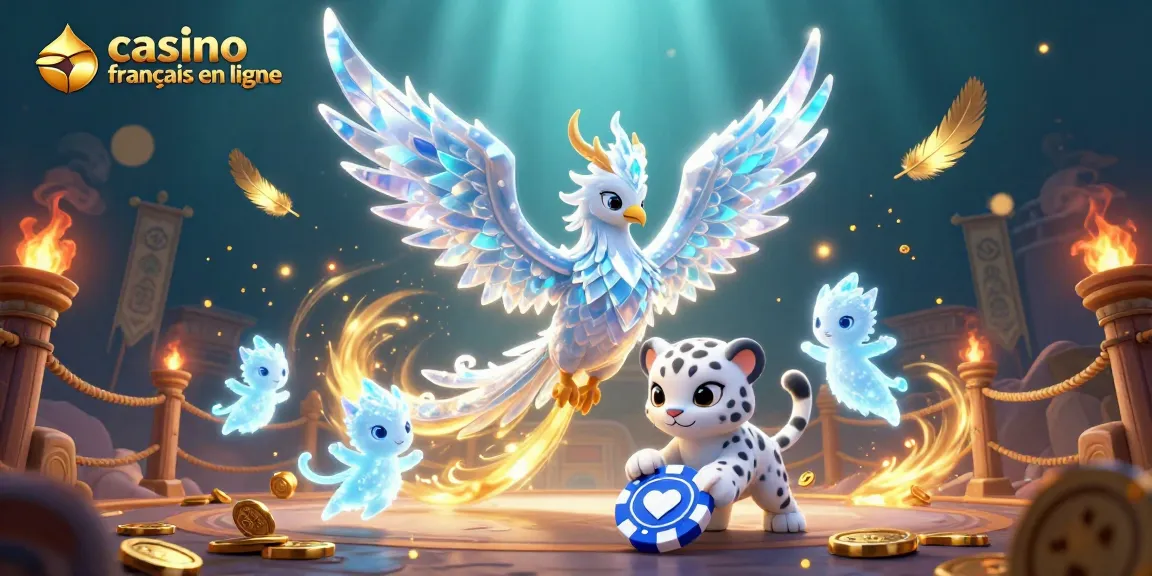 Jouez aux jeux de casino français en ligne avec le phoenix de glace et des pièces scintillantes.
