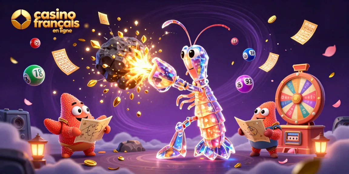 Profitez des jeux au casino français en ligne avec une scène dynamique et colorée d'une illustration 3D.