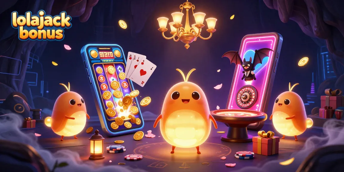 Experience the thrill with the lolajack bonus in a vibrant casino scene filled with glowing elements and games.