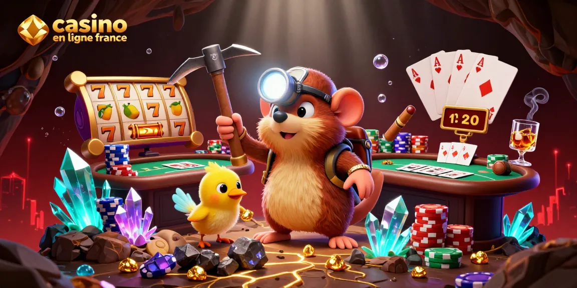 Exploration de trésors avec un mole, représentant casino en ligne france, et des jeux de hasard.