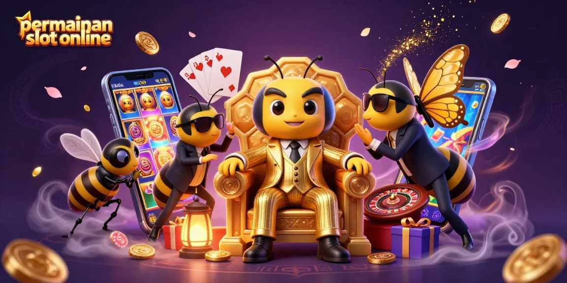 Permainan slot online yang menarik dengan simbol keberuntungan dan elemen kasino di sekitarnya.