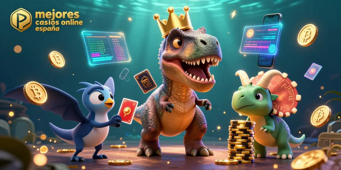Los mejores casinos online España presentan un divertido T-Rex y sus amigos en una emocionante partida de cartas.