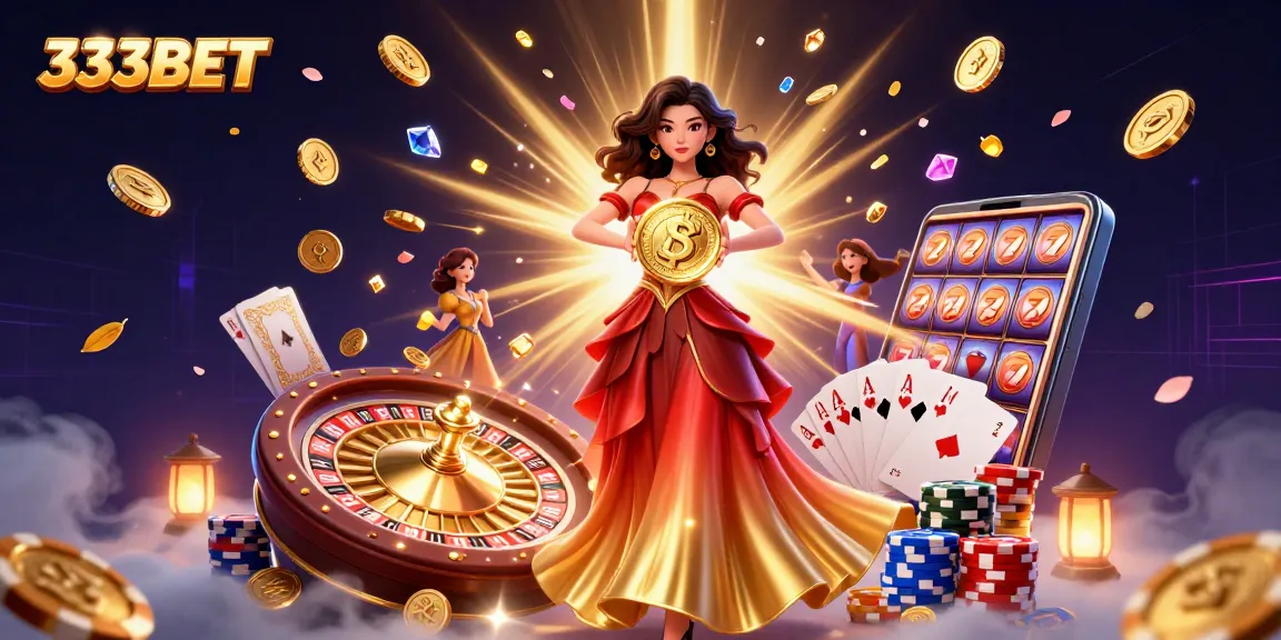 Experience thrilling wins with 333BET in this vibrant casino-themed digital illustration.