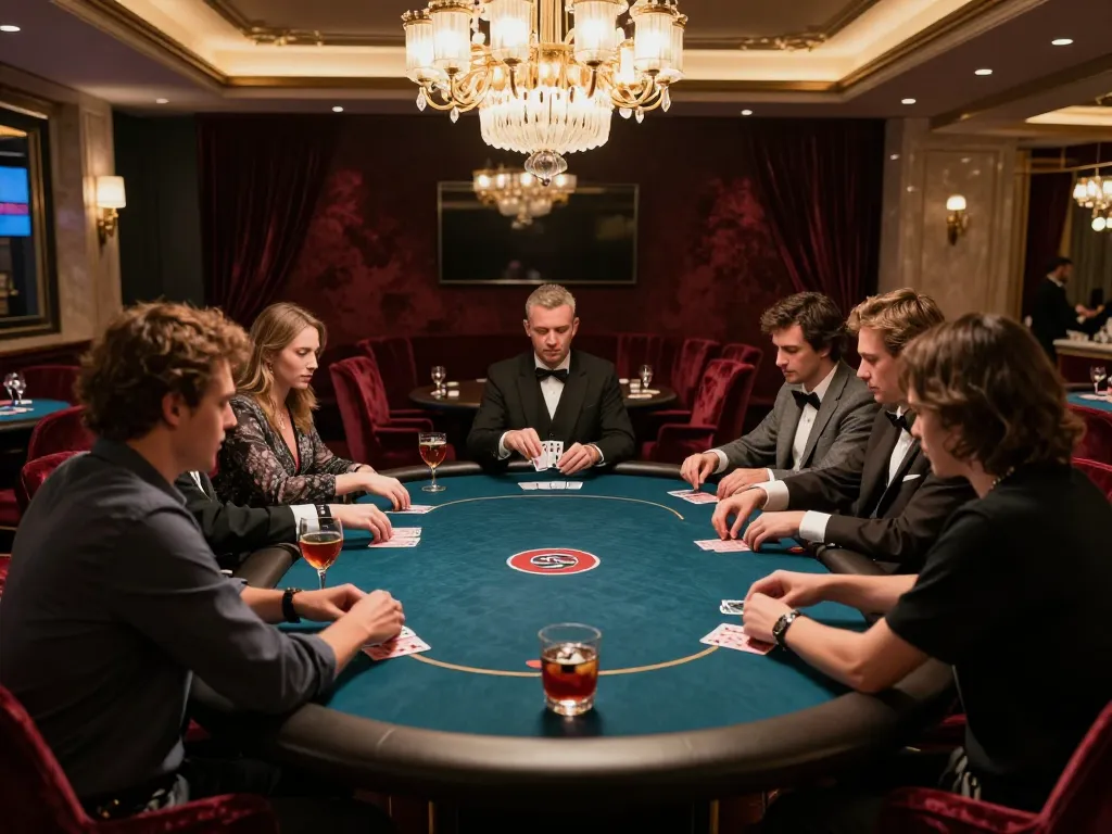 Experience the thrill of vip win at an exclusive poker table in a luxurious casino setting.