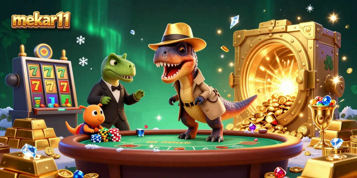 Mekar11 players enjoy thrilling slot games with a velociraptor and a stegosaurus gaming scene.