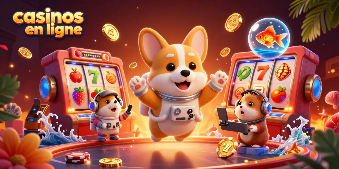 Profitez des expériences des casinos en ligne avec un corgi astronaute et des jetons de poker flottants.