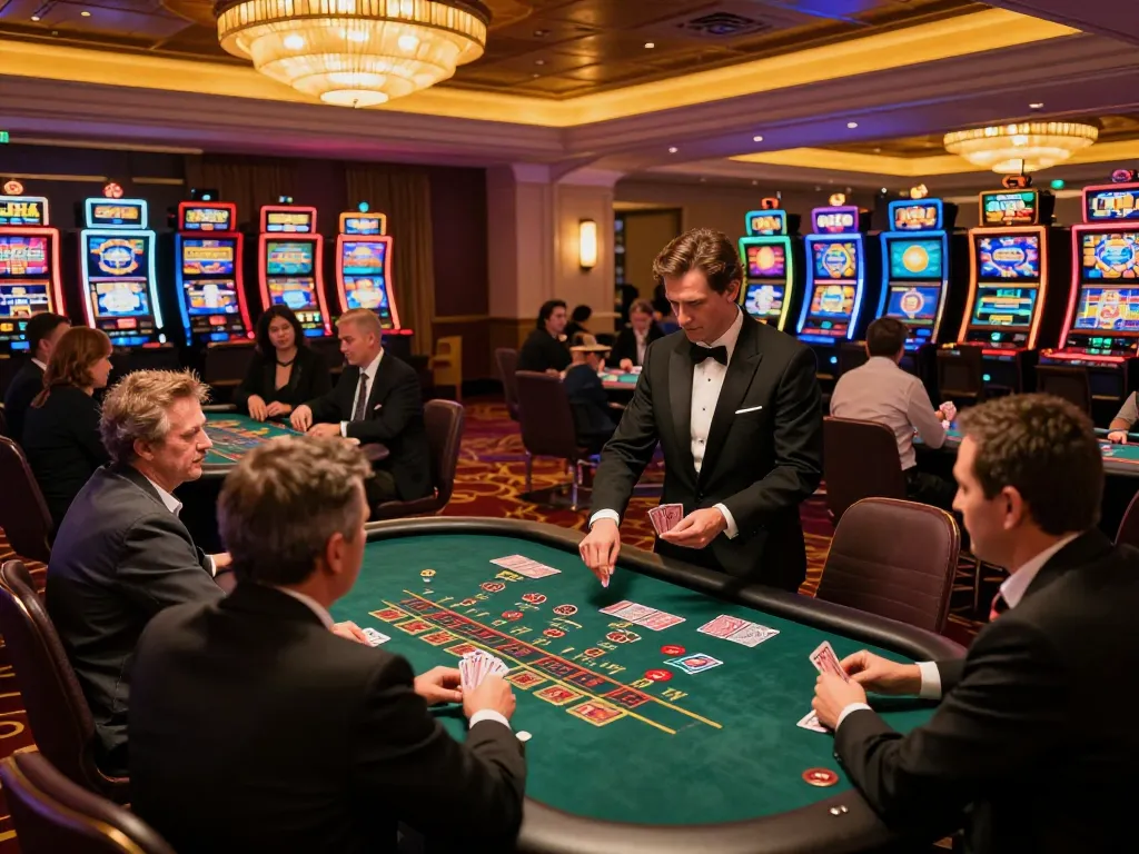 Players engaged in thrilling blackjack game at 23win com's lively casino floor
