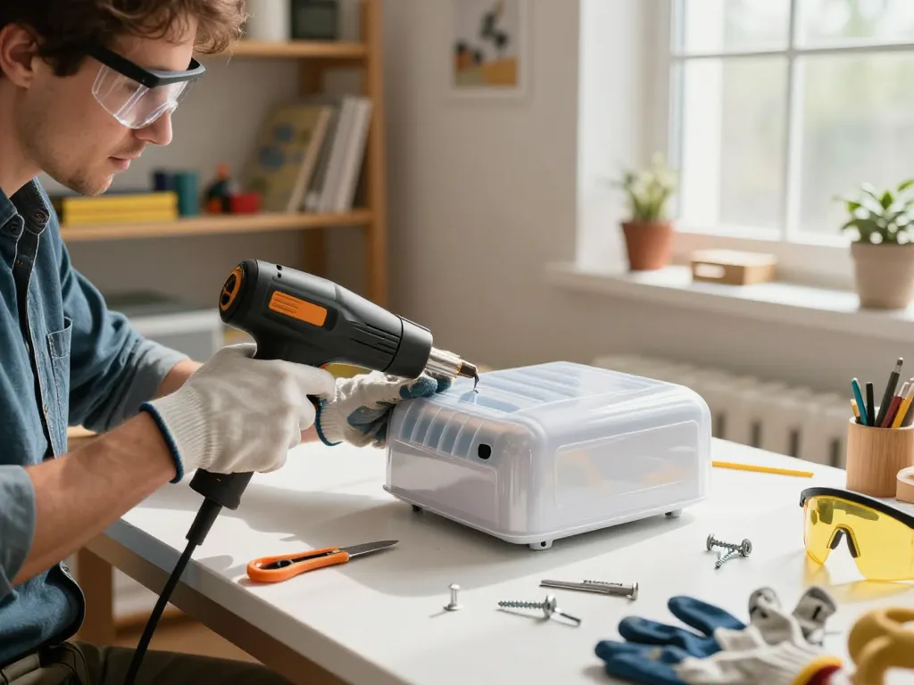 Mastering cách bóc miếng ép plastic in a home workshop setup, showcasing tools and process.
