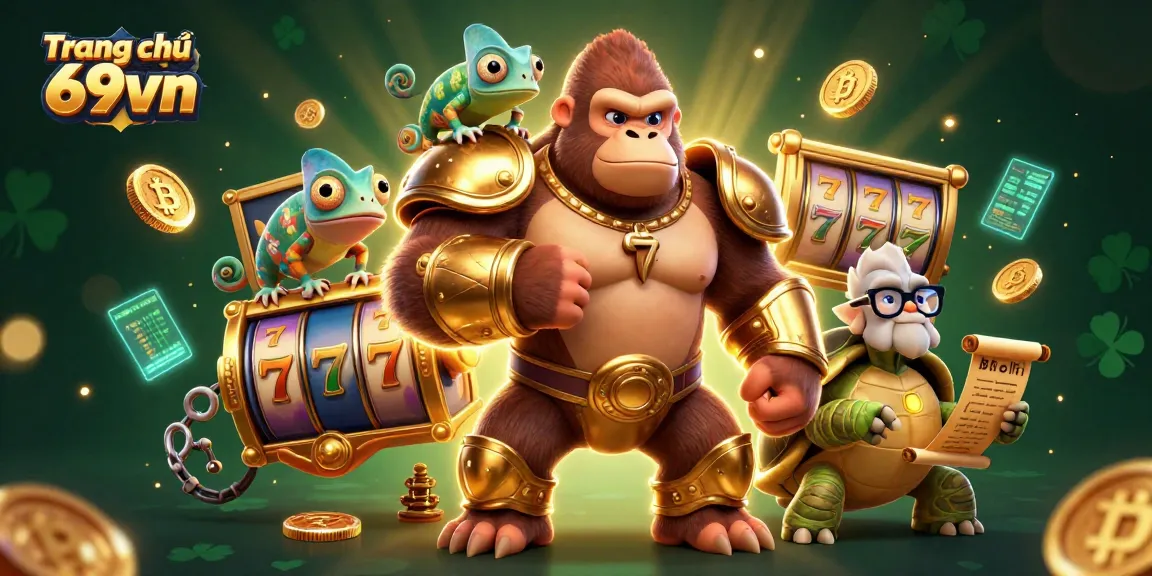 Experience thrilling wins at Trang chủ 69vn with a vibrant 3D casino illustration showcasing powerful characters and engaging game elements.